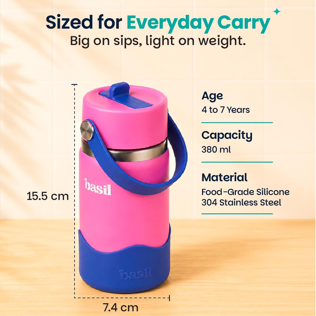Basil HydraPop 380ml Insulated Stainless Steel Sipper – Loop Handle Kids Bottle