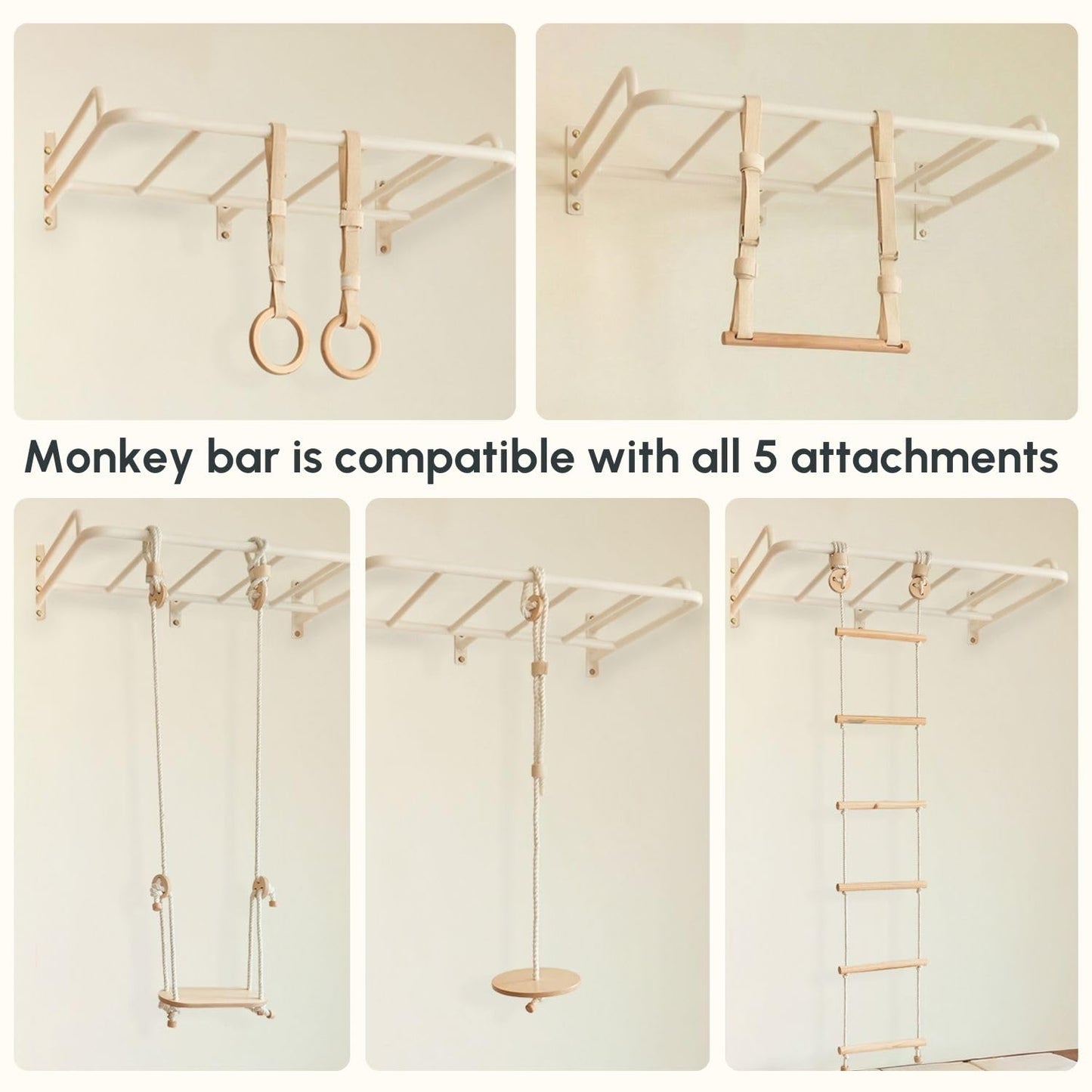 Curious Cub Jungle Gym for Kids Indoor | Kids Gym Play Set | Contains Monkey Bar, Gymnastics Ring, Disk Swing, Rope Ladder for Kid to Play Indoor Fun Activity for Ages 4+ (UL1- 7 FEET)