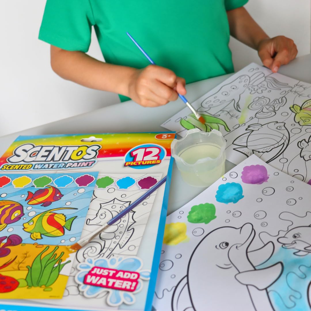 Scentos Magic Painting Pictures 12 Sheet by Fratelliu | 12 Activity Pages and 5 Deliciously Fruity-Scented Paint Discs That Come Alive When The Water Dipped Brush Touches Them(PACK OF 12)