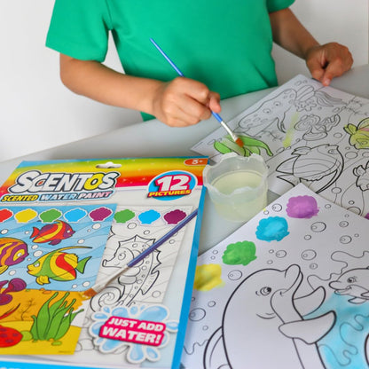 Scentos Magic Painting Pictures 12 Sheet by Fratelliu | 12 Activity Pages and 5 Deliciously Fruity-Scented Paint Discs That Come Alive When The Water Dipped Brush Touches Them(PACK OF 12)