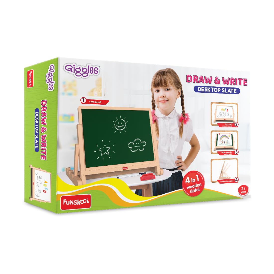 Giggles Draw N Write Desktop Slate, 4in1 Double Sided Chalk Board for Kids (PACK OF 4)