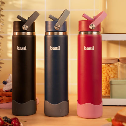 Basil HydraFizz 800ml Insulated Stainless Steel Sipper Bottle – Classic Plum Black