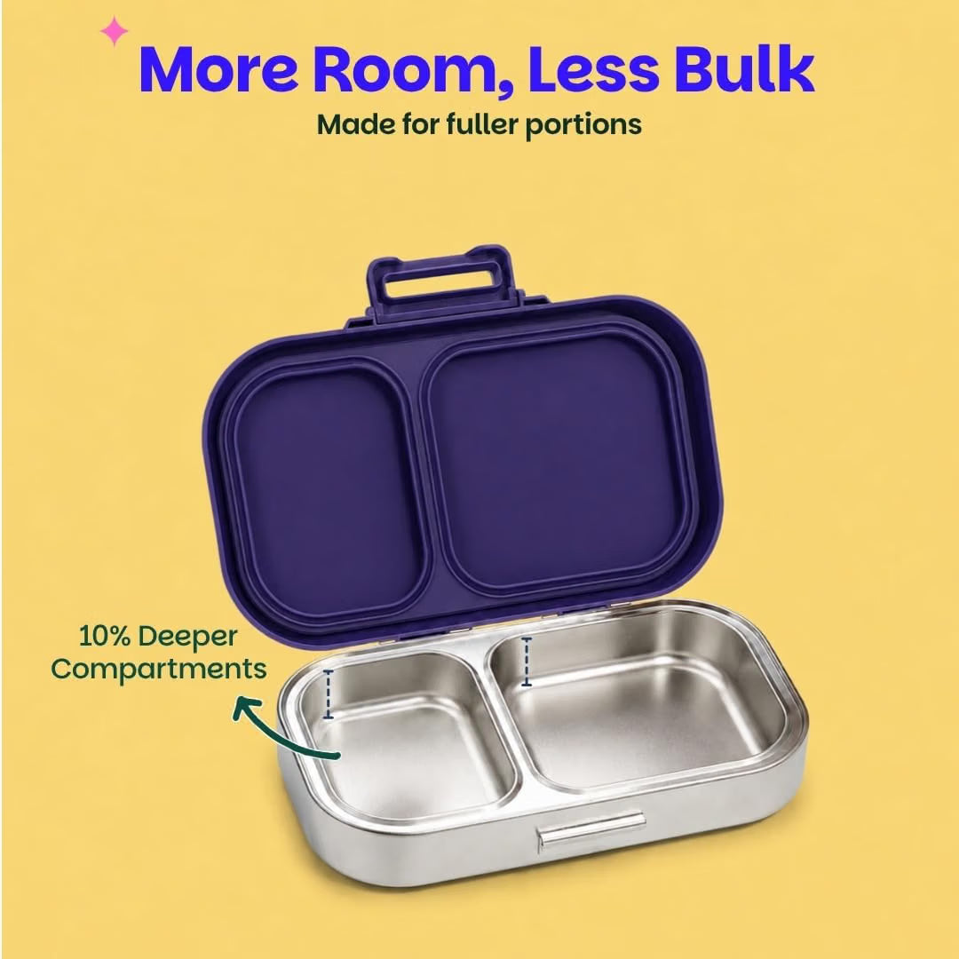 Basil Bento Quad 4-Compartment Stainless Steel Lunch Box – 800ml Leak-Proof Tiffin