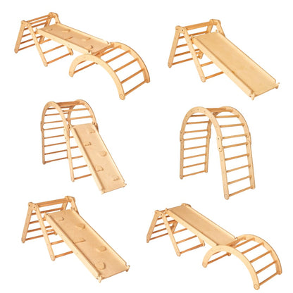Curious Cub Pikler Triangle Set for Kids (1–6 Years) – Foldable Wooden Climbing Toy with Arch & Slide, Montessori Indoor Jungle Gym for Toddlers
