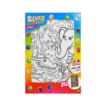 Scentos Canvas Paint Creations Jungle by Fratelli | Pre-Printed Sea Life Theme Canvas Picture, 6 Deliciously Fruity-Scented Paint pots and 2 Brushes(PACK OF 12)