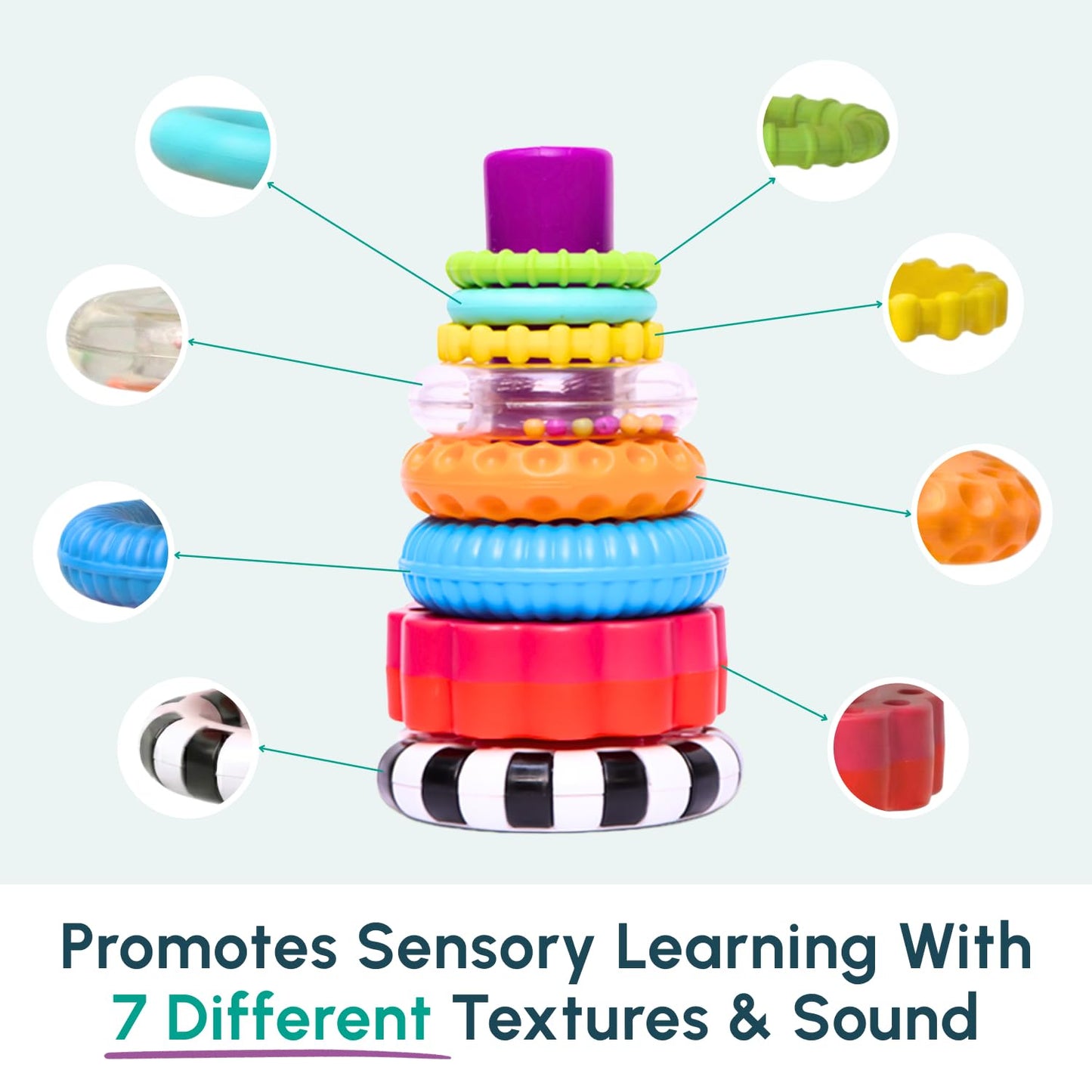 Curious Cub Ring Stacker Baby Toy for 6+ Month Old Baby with Different Sensory Rings & Rattle | Stacking Montessori Learning Toy for Early Brain Development for Kids & Infants