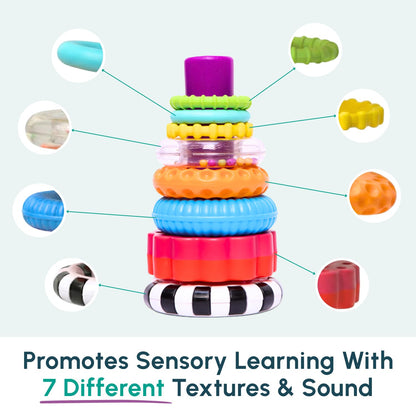 Curious Cub Ring Stacker Baby Toy for 6+ Month Old Baby with Different Sensory Rings & Rattle | Stacking Montessori Learning Toy for Early Brain Development for Kids & Infants