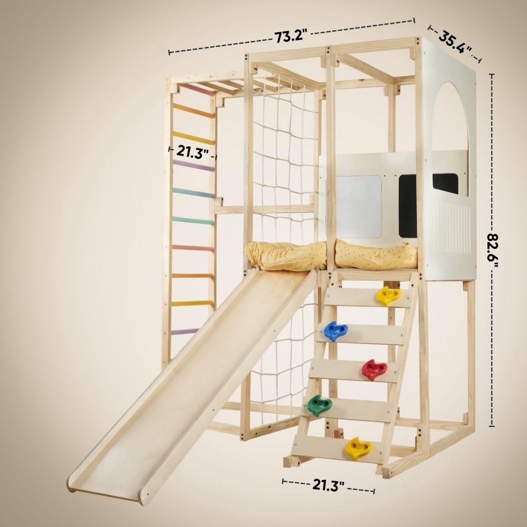 Curious Cub Playloft 8 in 1 Jungle Gym for Kids Indoor | Slide for Kids, Ladder, Drawing Board, Monkey Bars |Rock Climbing At Home|Fun Activity for Ages 2-15 Yrs|Home Play Set for Toddler