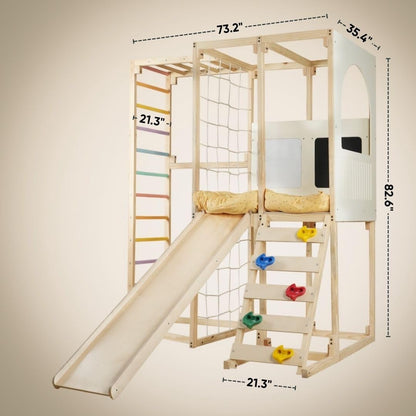 Curious Cub Playloft 8 in 1 Jungle Gym for Kids Indoor | Slide for Kids, Ladder, Drawing Board, Monkey Bars |Rock Climbing At Home|Fun Activity for Ages 2-15 Yrs|Home Play Set for Toddler