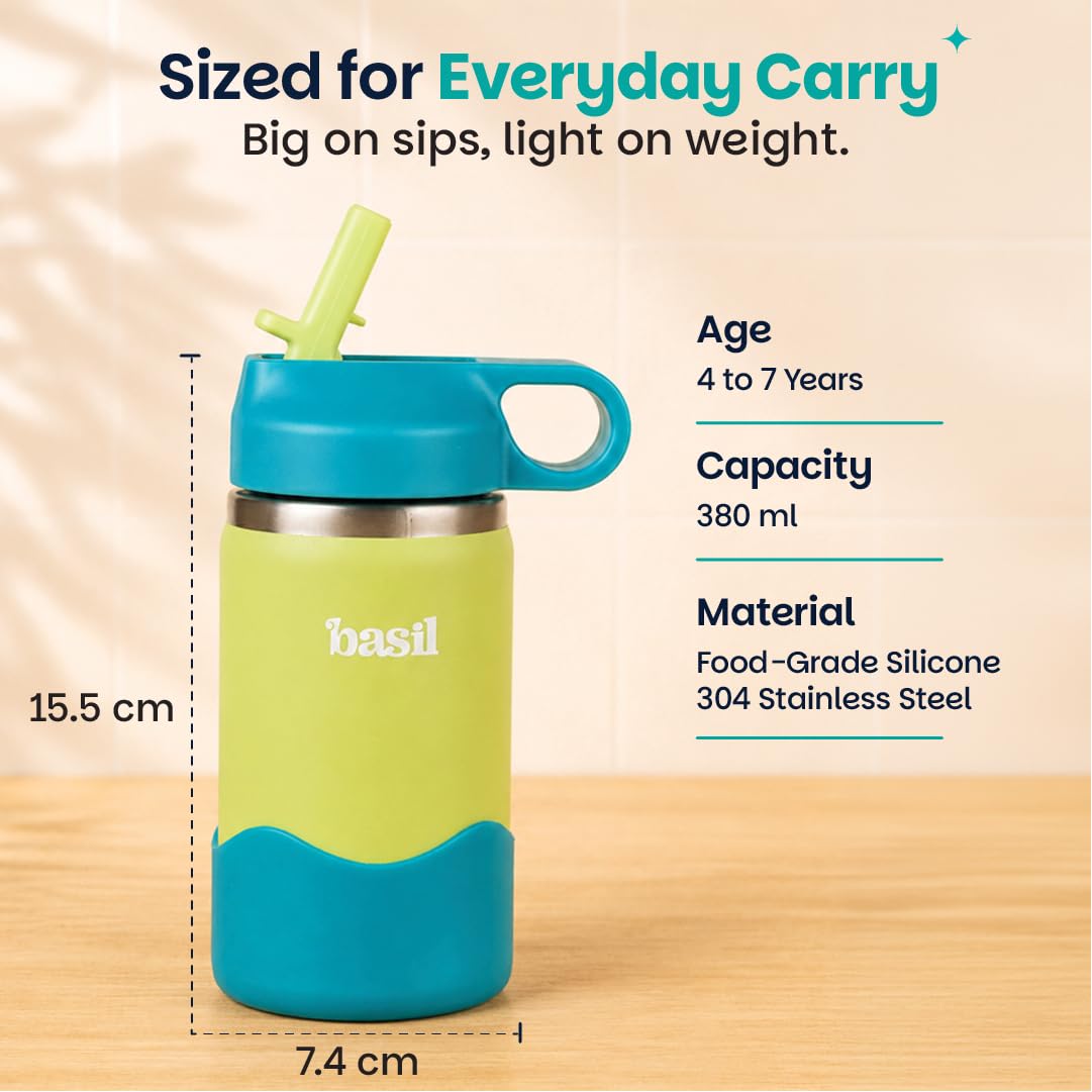 Basil HydraPop 380ml Insulated Stainless Steel Water Bottle – BPA-Free Kids Sipper