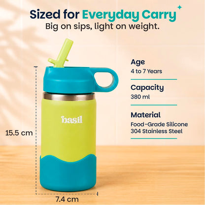 Basil HydraPop 380ml Insulated Stainless Steel Water Bottle – BPA-Free Kids Sipper