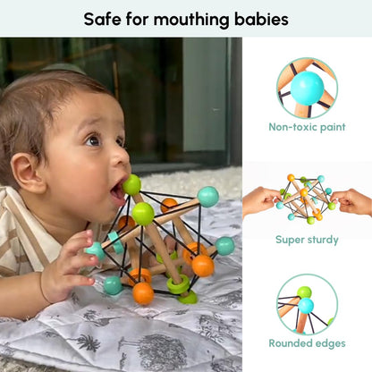 Curious Cub Montessori Geometric Rattle Ball Toy for Babies | Baby Hand Toy | Wooden Rattle for 6+ Month Baby | Promotes Motor Skills, Hand-Eye Coordination & Brain Development