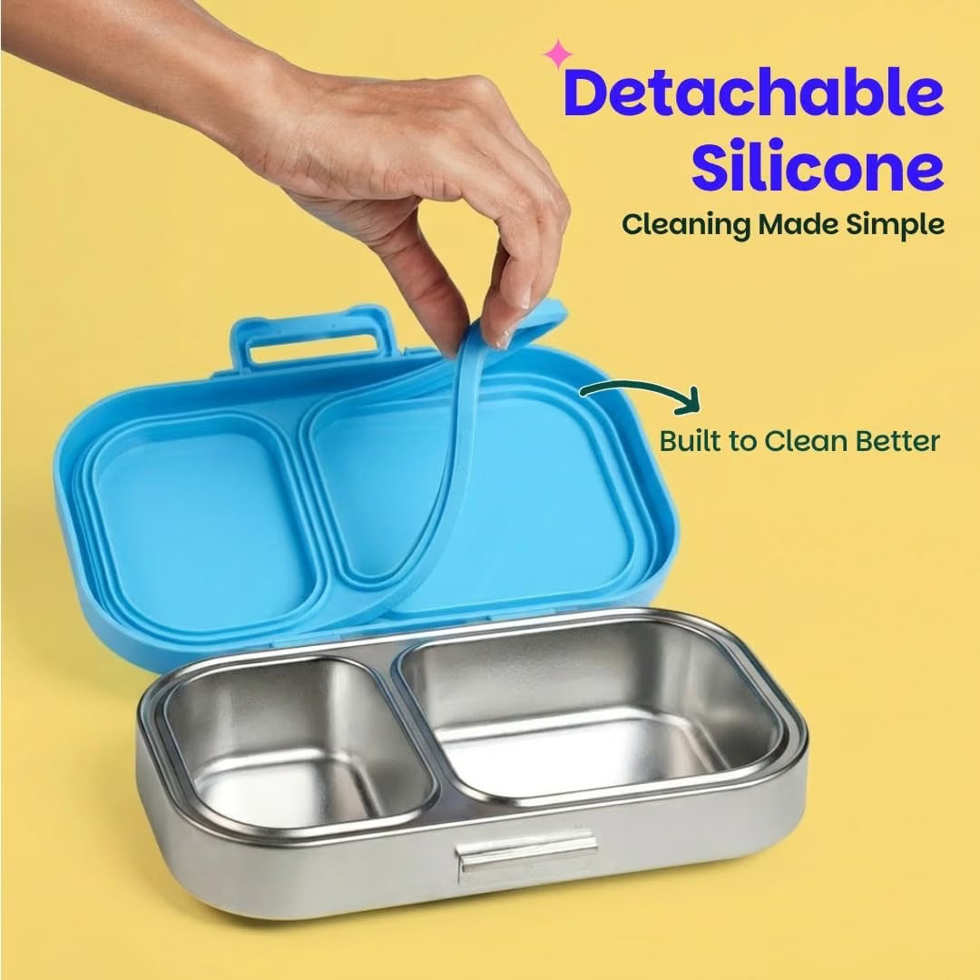 Basil Bento Ace 2 Compartment Stainless Steel Lunch Box – 750ml Leak-Proof Tiffin