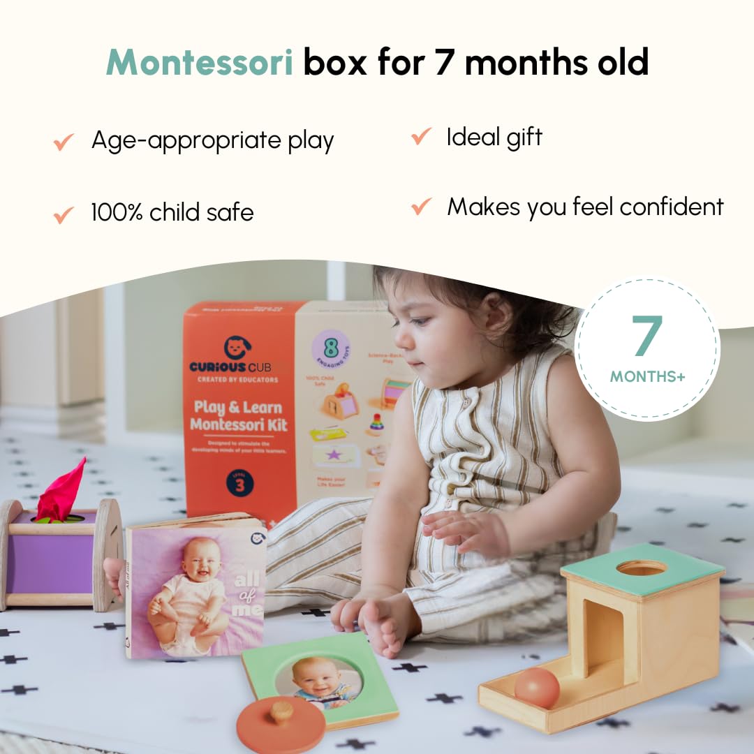 Curious Cub Montessori Learning Wooden Baby Toys | Box 4: 7+ Months | Montessori Toys for 7+ Months |Early Child Development,Sensory Toy|New Born Baby Toy|Gifts for New Born Babies