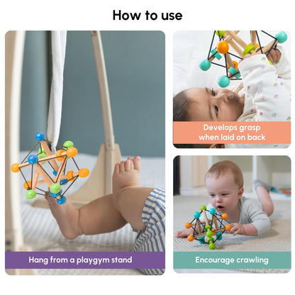 Curious Cub Montessori Geometric Rattle Ball Toy for Babies | Baby Hand Toy | Wooden Rattle for 6+ Month Baby | Promotes Motor Skills, Hand-Eye Coordination & Brain Development