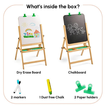 Curious Cub Wooden Easel Board for Kids 3-in-1 Whiteboard, Blackboard & Drawing Board for Kids | Easel for Painting with Paper Holders, Tray, Chalk & Marker | for 3+ Year