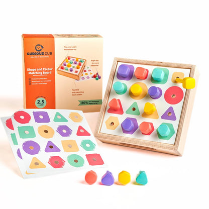 Curious Cub Montessori Shape Sorter & Colour Matching Peg Board | Educational Puzzle for 1, 2 Year Old Boys & Girls | Sensory Learning & Brain Development Toy