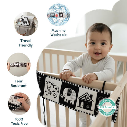 Curious Cub High Contrast Cloth Book for Babies, Tummy Time 0-6 Months Black & white sensory book, newborn visual stimulation, boy girl baby gift