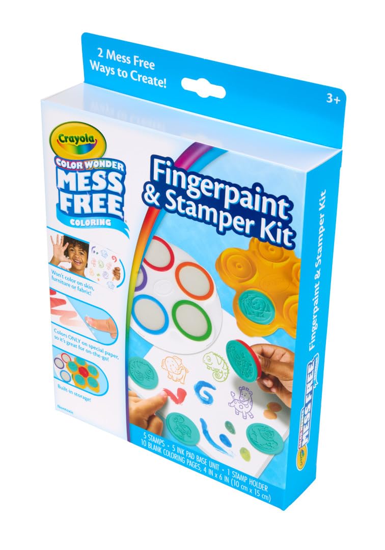 Crayola Color Wonder Mess Free Fingerpaint & Stamper Kit, Safari Stamps for Kids, Color Reveal Ink, Toddler Activity, Gifts, 3+