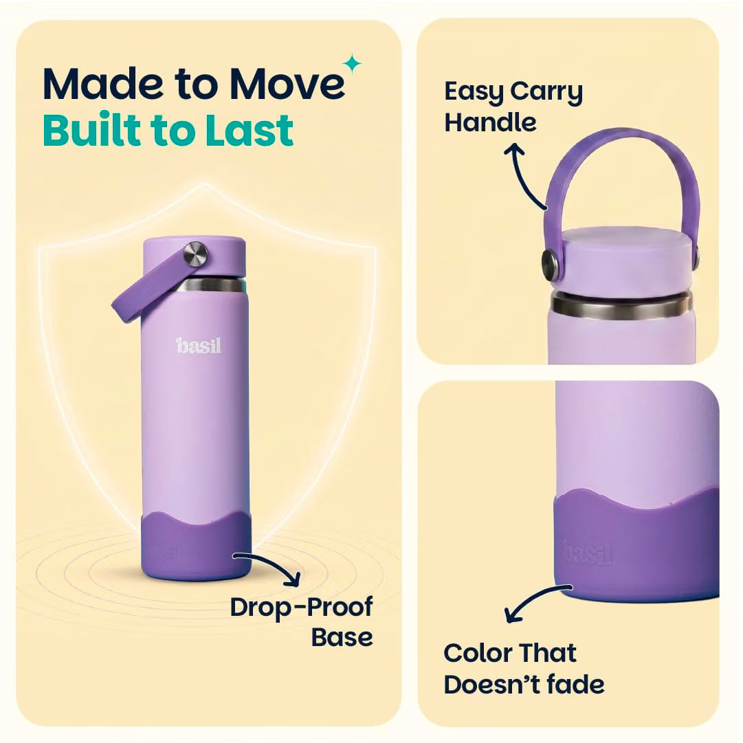 Basil HydraRush 600ml Insulated Stainless Steel Bottle – Wide Mouth with Carry Handle