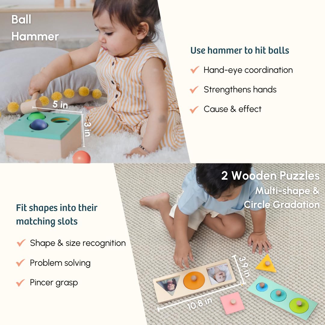 Curious Cub Montessori Toys Wooden Learning Baby Girl Boy | Box 7: 1+ Year |Educational Toy, Sensory Toys & Wooden Puzzles |Sensory Learning & Fine Motor Skills |13+ Month Baby | Gift for 1 Year Old