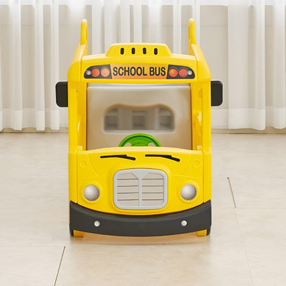 Playwell Yaya School Compact Bus Slide, Indoor Play Set with Musical Steering Wheel, HDPE Material, Safety Handle, Non-Slip Stairs, KC Certified for Children