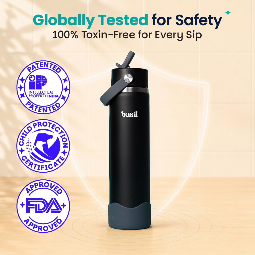 Basil HydraFizz 800ml Insulated Stainless Steel Sipper Bottle – Classic Plum Black