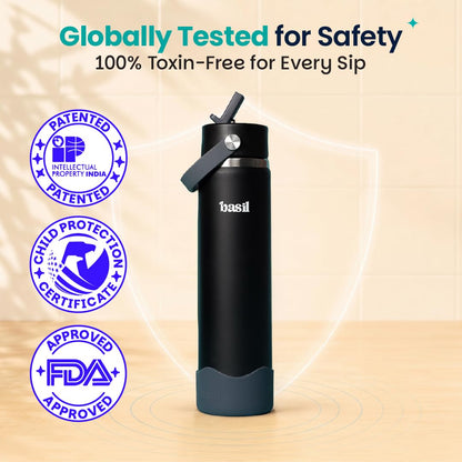 Basil HydraFizz 800ml Insulated Stainless Steel Sipper Bottle – Classic Plum Black