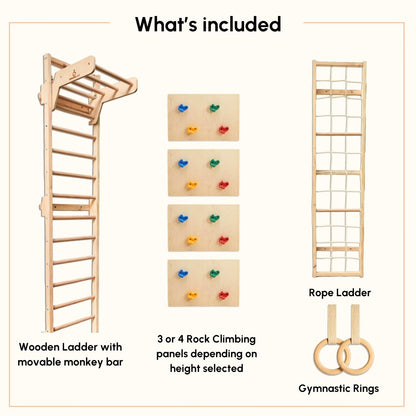 Curious Cub Jungle Gym for Kids Indoor | Wall Climbing for Kids | Contains Rock Climbing, Monkey Bar, Gymnastics Rings for Kids | Rope Ladder for Kids to Play Indoor Fun Activity for Ages 4+(8 FEET)