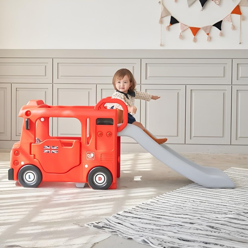 Yaya London Compact Bus Slide, Indoor Play Set with Musical Steering Wheel, HDPE Material, Safety Handle, Non-Slip Stairs, KC Certified for Children