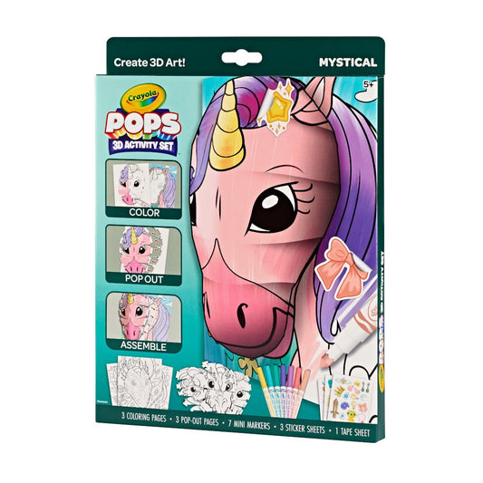 Crayola POPs 3D Activity Kids Art Set Mystical, Unicorn, Mermaid and Dragon Pop-Out Craft Kit, Coloring Book with Washable Markers, Sticker sheets & Tape sheet, Creative Gift for Girls & Boys, Ages 3+