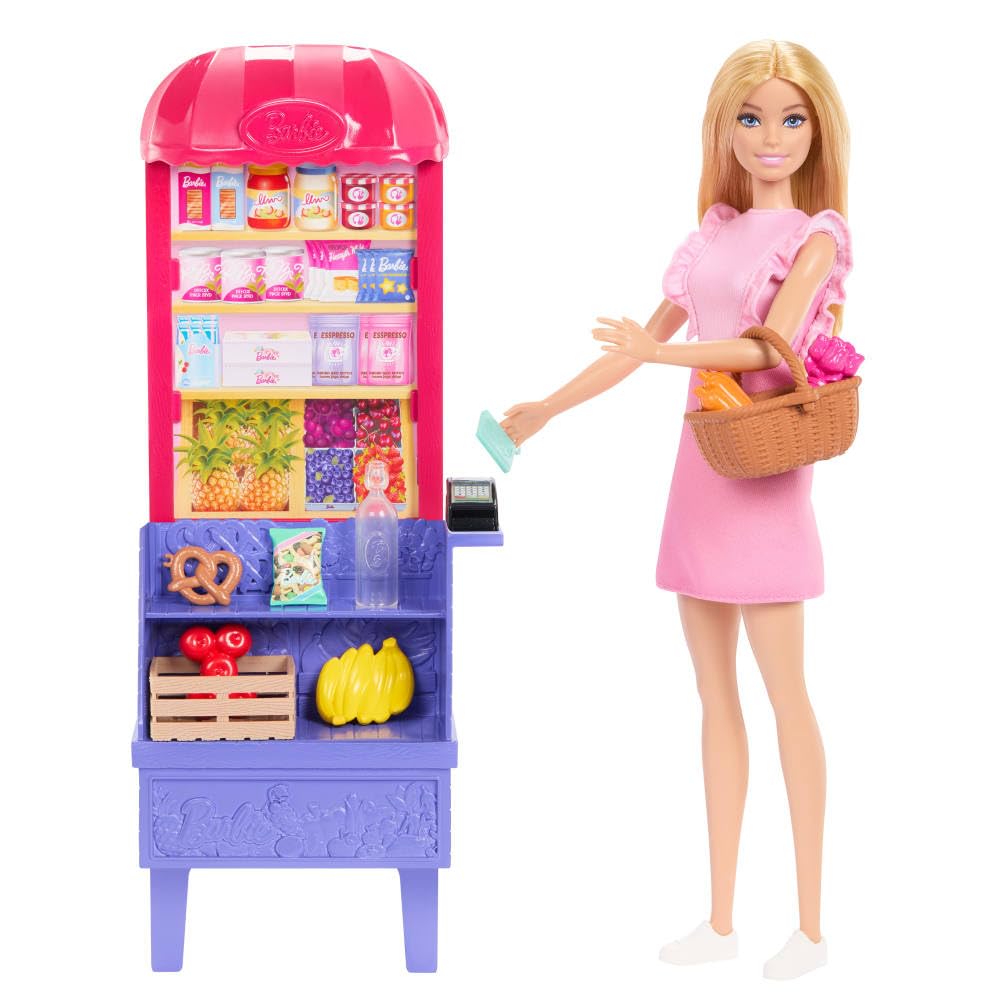 Barbie and Teresa Recipe for Friendship Fashion Doll & Playset, Malibu at The Market Theme with 11 Accessories Including Market Stand & Food JCT05