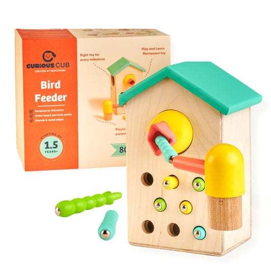Curious Cub Magnetic Bird Feeder, Montessori Magnet Toys for Kids | Wooden House Shape 2+ Years Kids Activity Toy, Improves Hand-Eye Reflexes, Colorful Educational Montessori Game for Toddlers