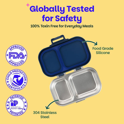 Basil Bento Ace – 2 Compartment Stainless Steel Lunch Box, 750 ml | Classic Blue