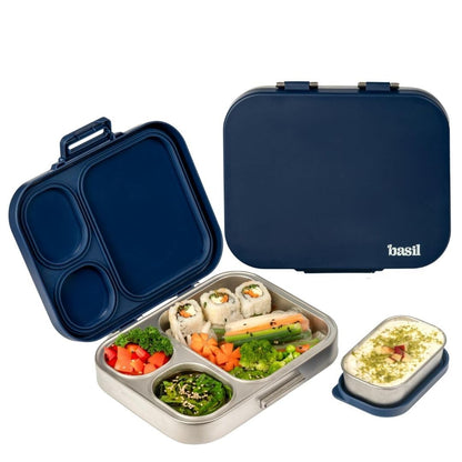 Basil Bento Box Quad Plus – 3+1 Compartment Stainless Steel Lunch Box, 1260 ml | Indigo Zen