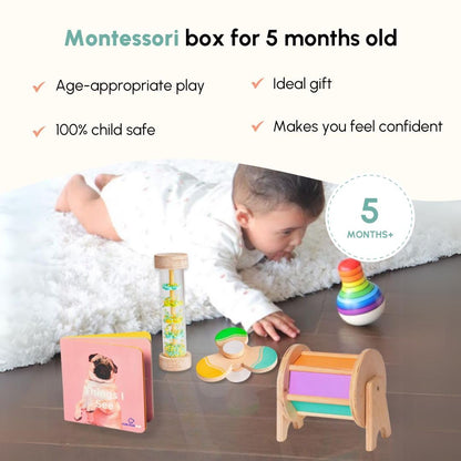 Curious Cub Montessori Learning Wooden Toys | Box 3: 5+ Month | Montessori Toys for 5+ Months | Learning Blocks,Sensory,Auditory & Memory Skills | Toddlers Activity Toys | New Born Baby Gift