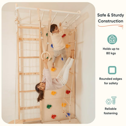 Curious Cub Jungle Gym for Kids Indoor | Kids Gymnastics At Home Gym | Contains Rock Climbing, Wall Climbing for Kids | Ladder for Kids to Play Indoor Fun Activity for Ages 4+(9 FEET)