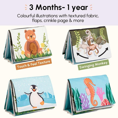 Curious Cub Baby Tummy Time High Contrast Books and Mirror | Books for 3 Month Old Baby | Touch & Feel Book for 1 Year Old | Tummy Time Toys |Sensory Toys | Cloth Book | New Born Gifts