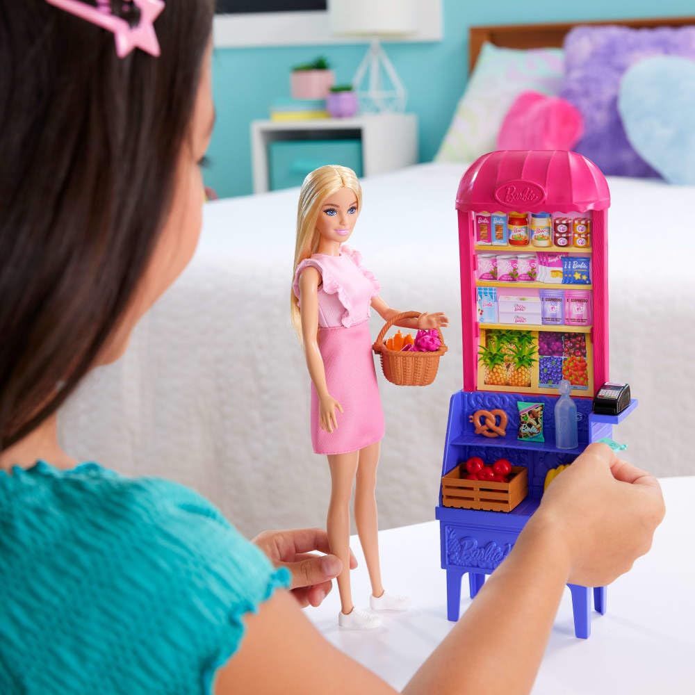 Barbie and Teresa Recipe for Friendship Fashion Doll & Playset, Malibu at The Market Theme with 11 Accessories Including Market Stand & Food JCT05