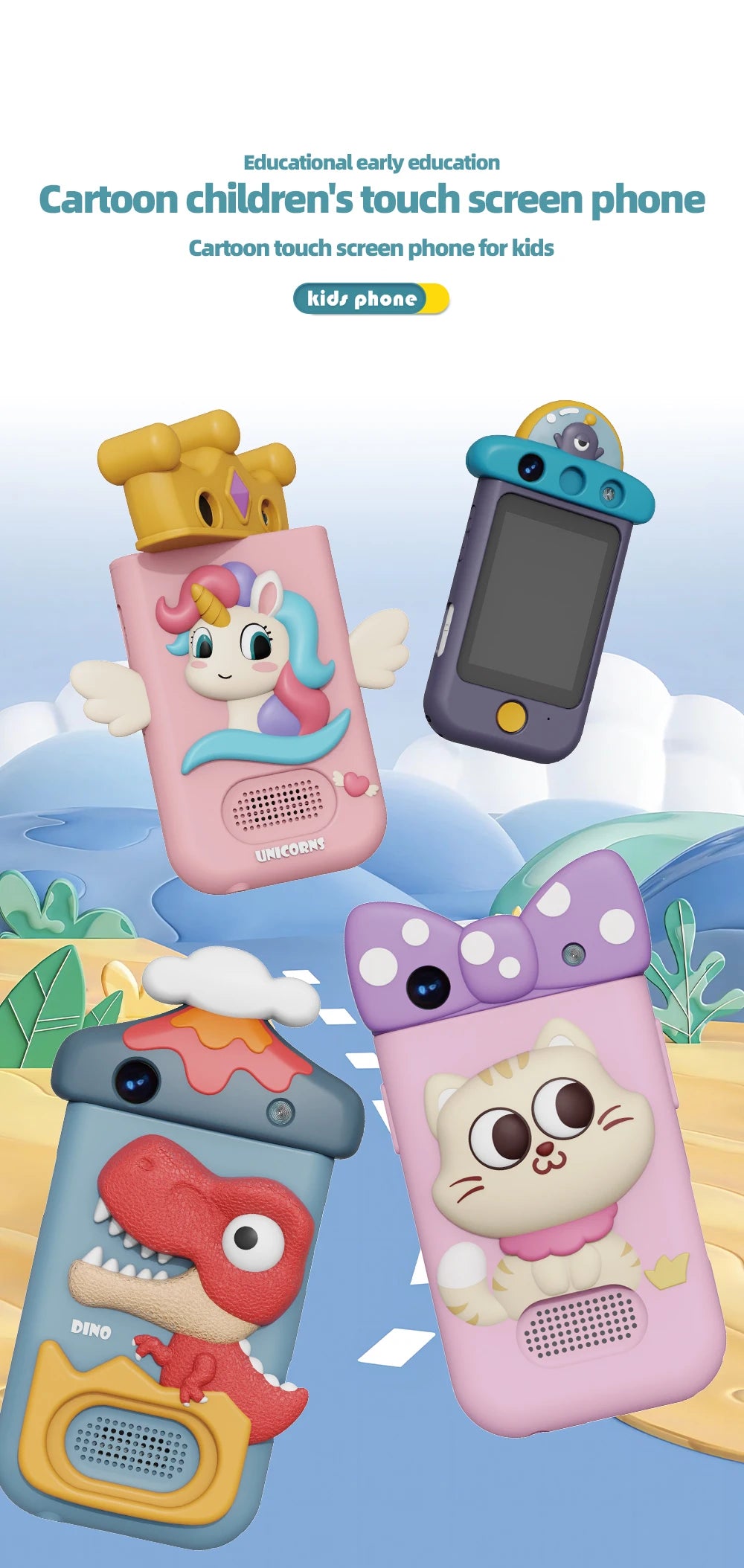 Kids Touch Screen Camera Phone Toy – Cartoon Mini Smartphone with HD Camera, Music, Games & Educational Apps for Boys & Girls