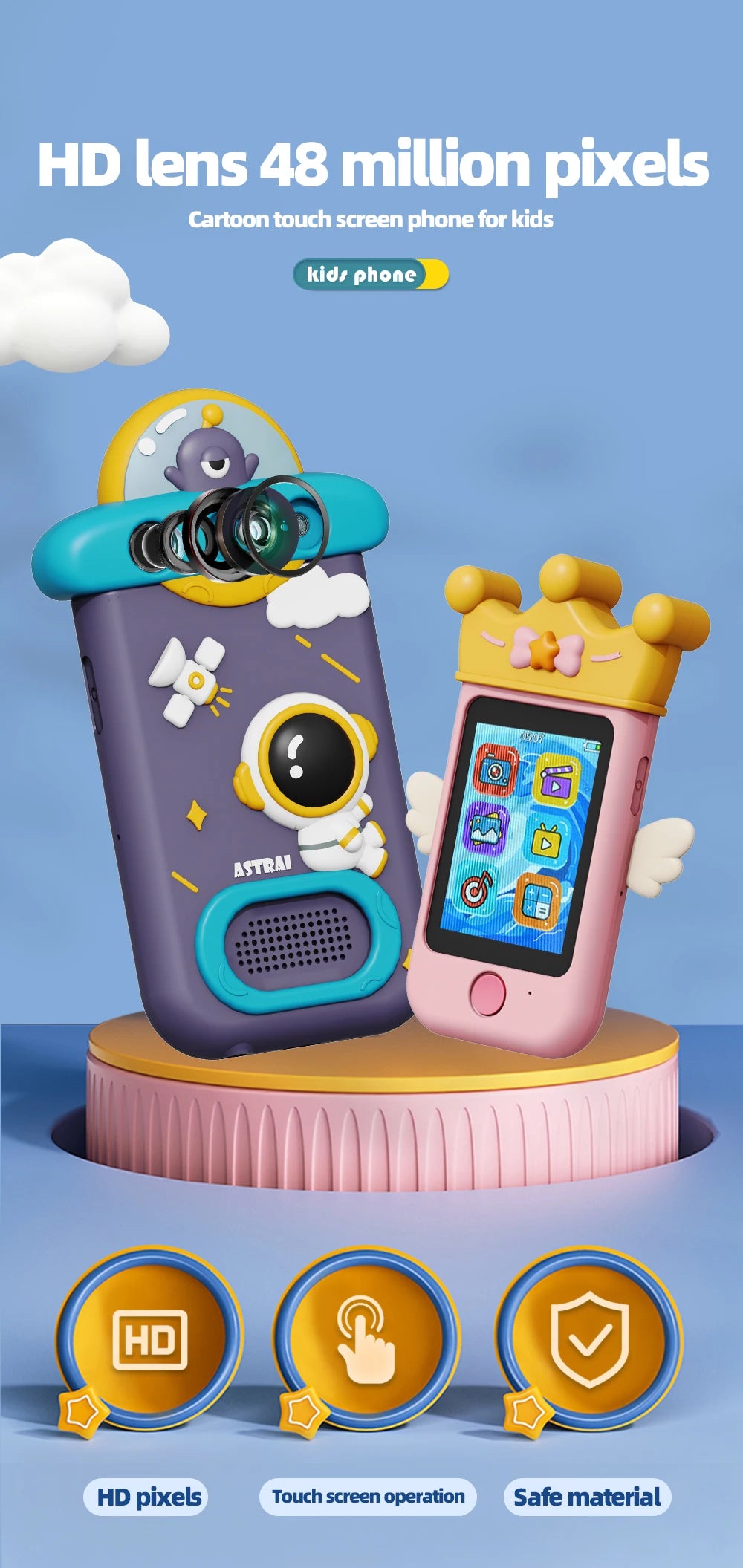 Kids Touch Screen Camera Phone Toy – Cartoon Mini Smartphone with HD Camera, Music, Games & Educational Apps for Boys & Girls