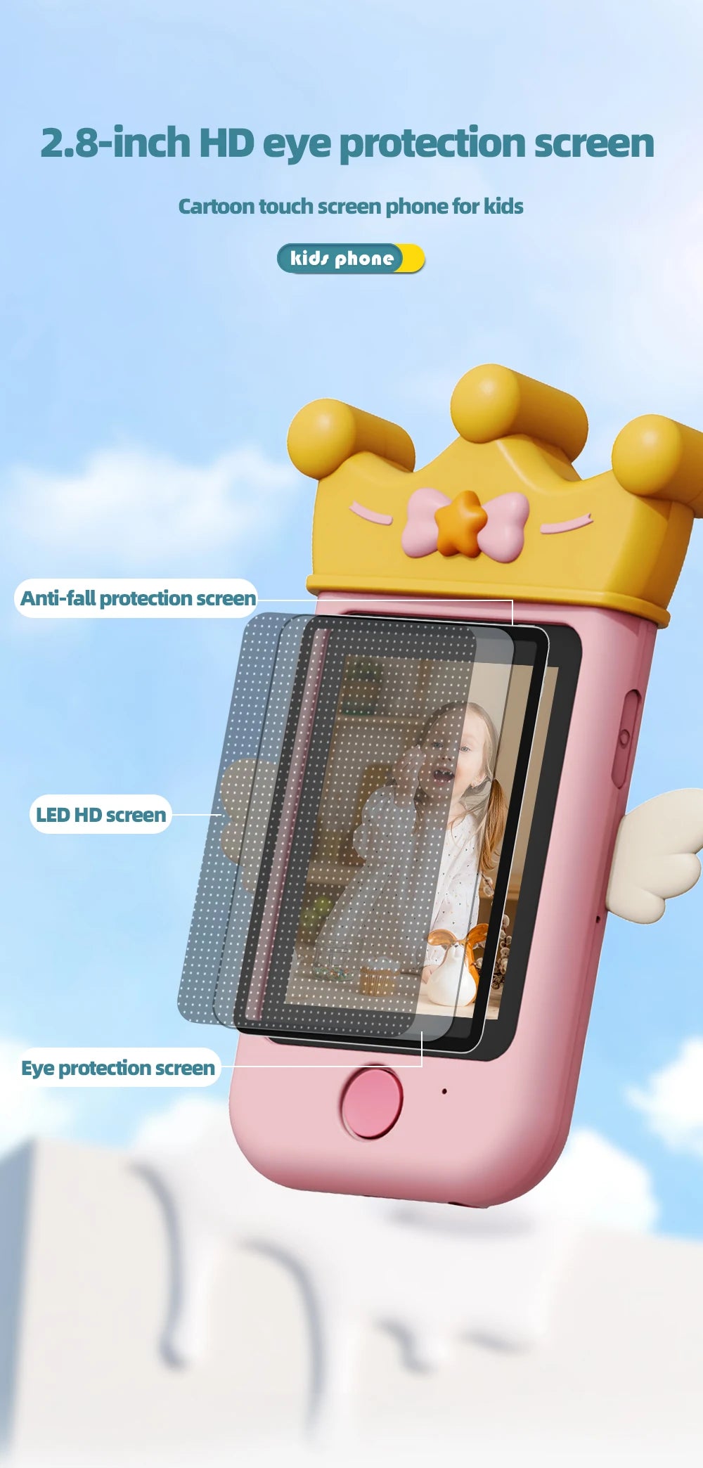 Kids Touch Screen Camera Phone Toy – Cartoon Mini Smartphone with HD Camera, Music, Games & Educational Apps for Boys & Girls