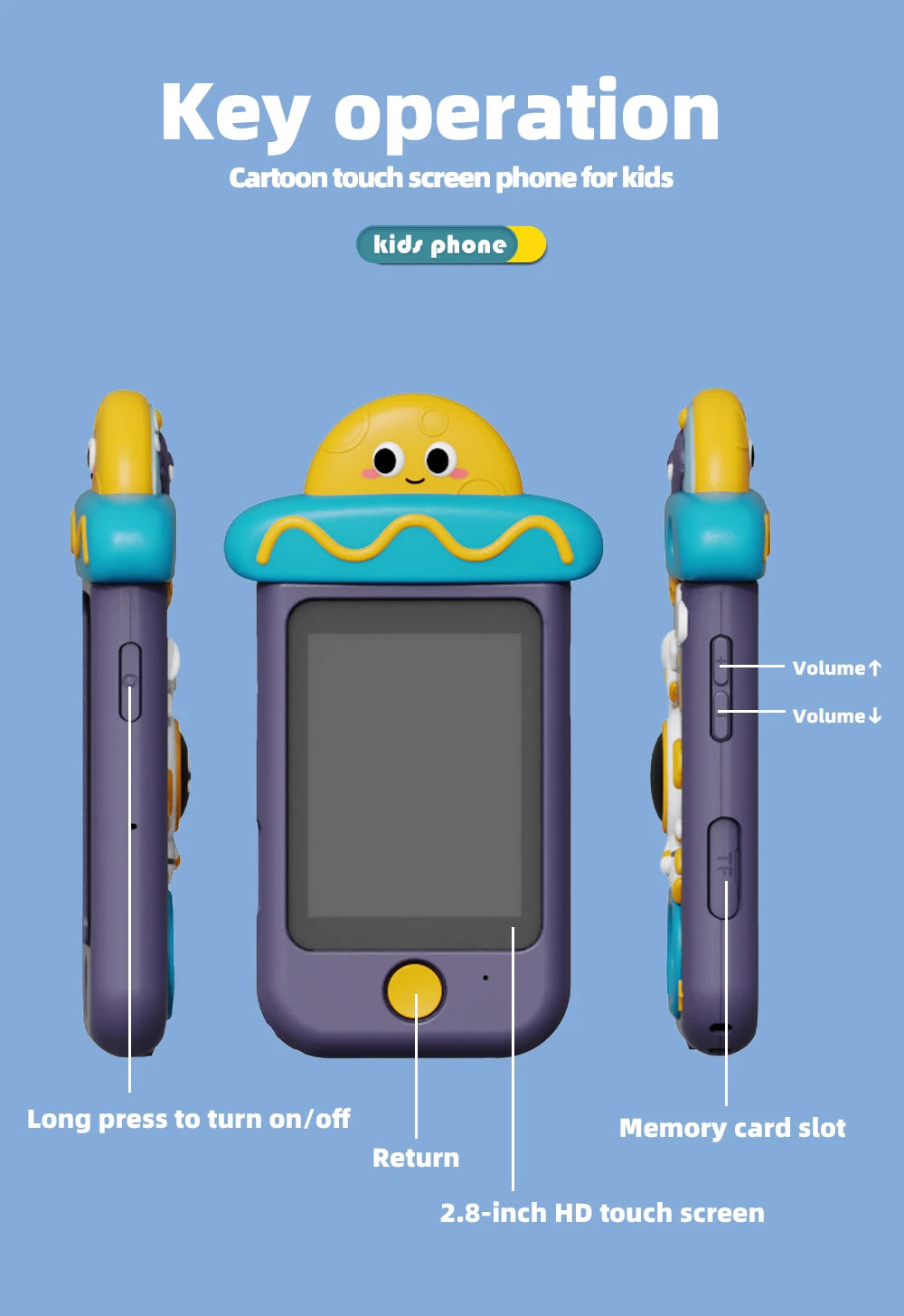 Kids Touch Screen Camera Phone Toy – Cartoon Mini Smartphone with HD Camera, Music, Games & Educational Apps for Boys & Girls