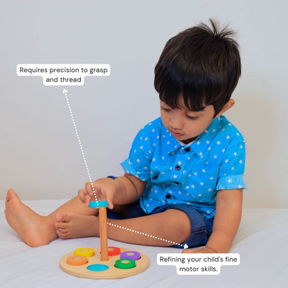 B4BRAIN Wooden Ring Stacker for Babies 1-2 Years for Brain Development Designed by Experts