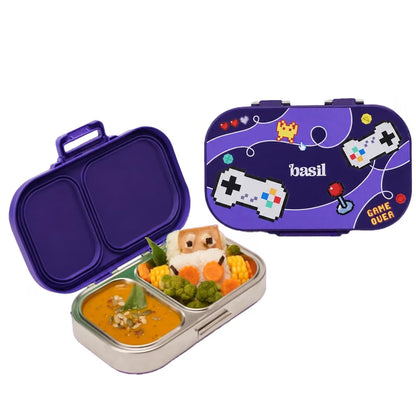 Basil Bento Quad 4-Compartment Stainless Steel Lunch Box – 800ml Leak-Proof Tiffin
