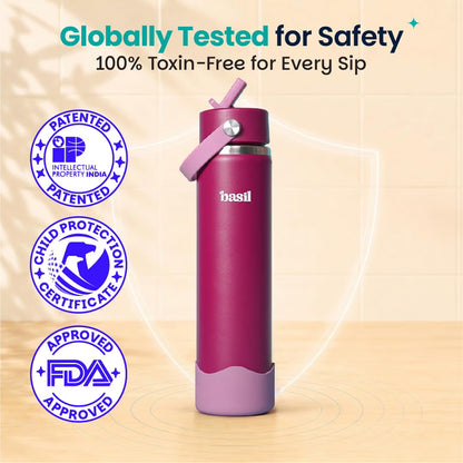 Basil HydraFizz 800ml Insulated Stainless Steel Sipper Bottle – Leakproof Carry Handle
