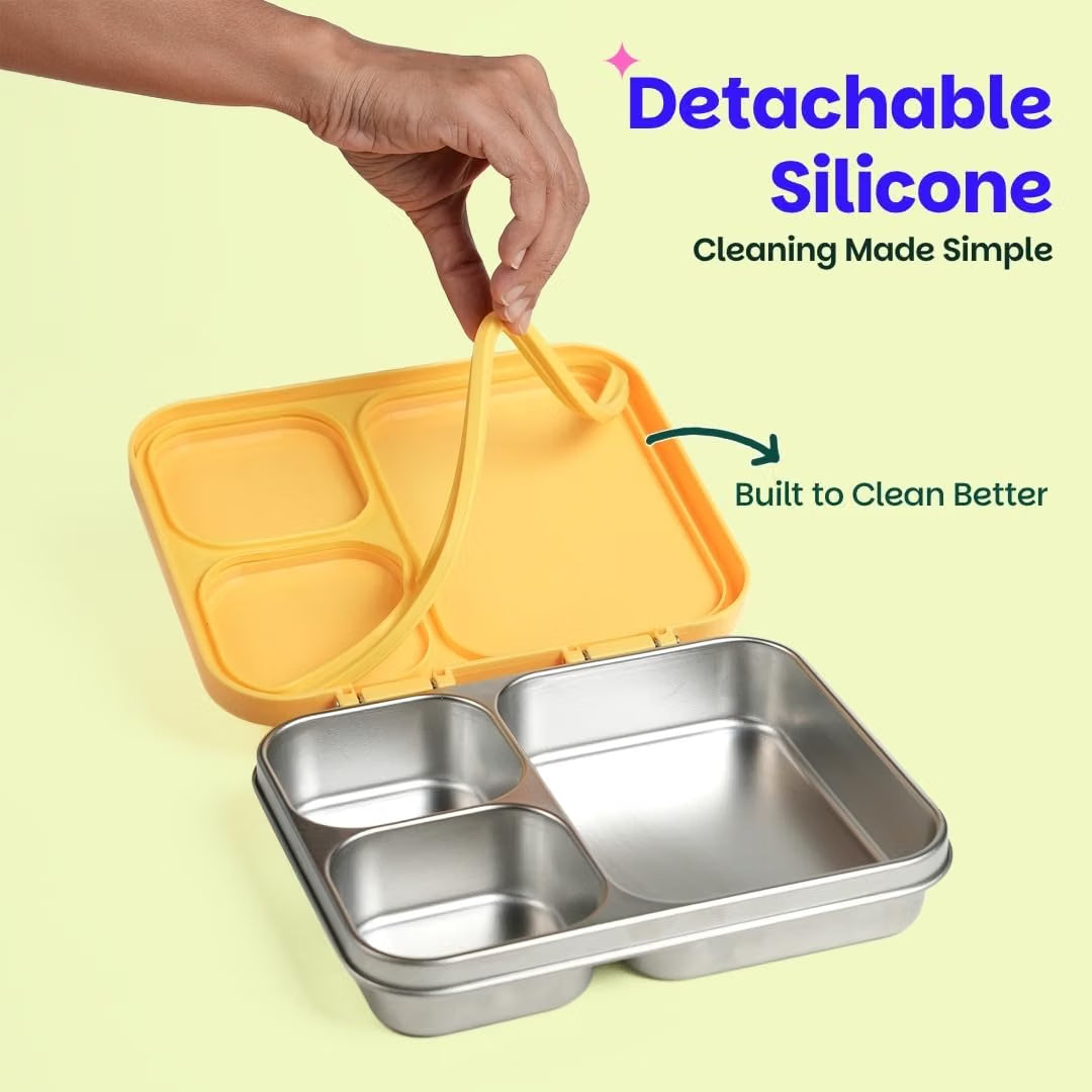 Basil Bento Ace 3C Stainless Steel Lunch Box – 1000ml 3-Compartment Leak-Proof Tiffin