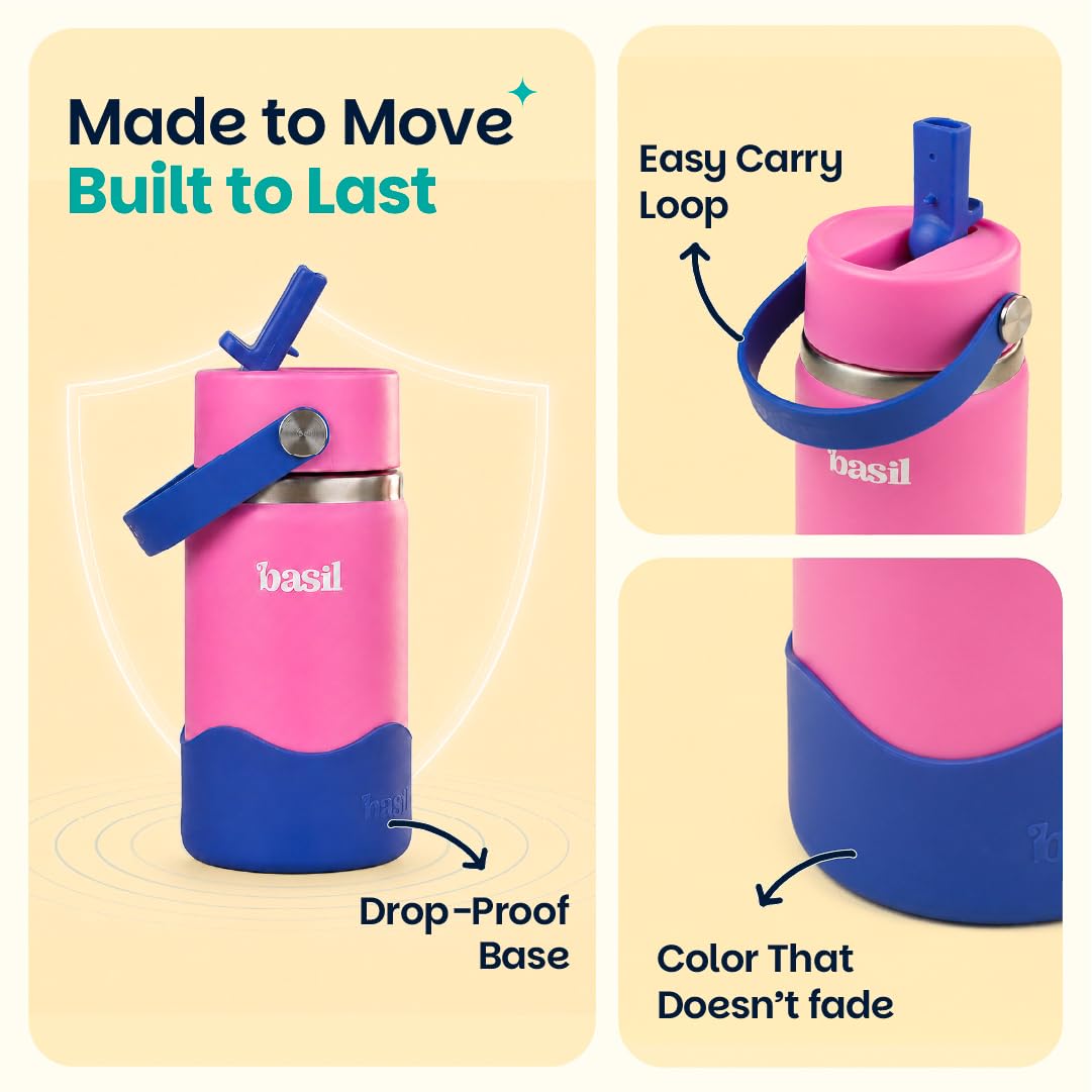 Basil HydraPop 380ml Insulated Stainless Steel Sipper – Loop Handle Kids Bottle