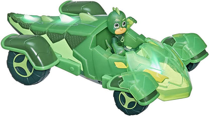 PJ Masks Glow & Go Gekko-Mobile Preschool Toy Vehicle, Gekko Car Light-Up Racer with Gekko Action Figure for Kids Ages 3 and Up