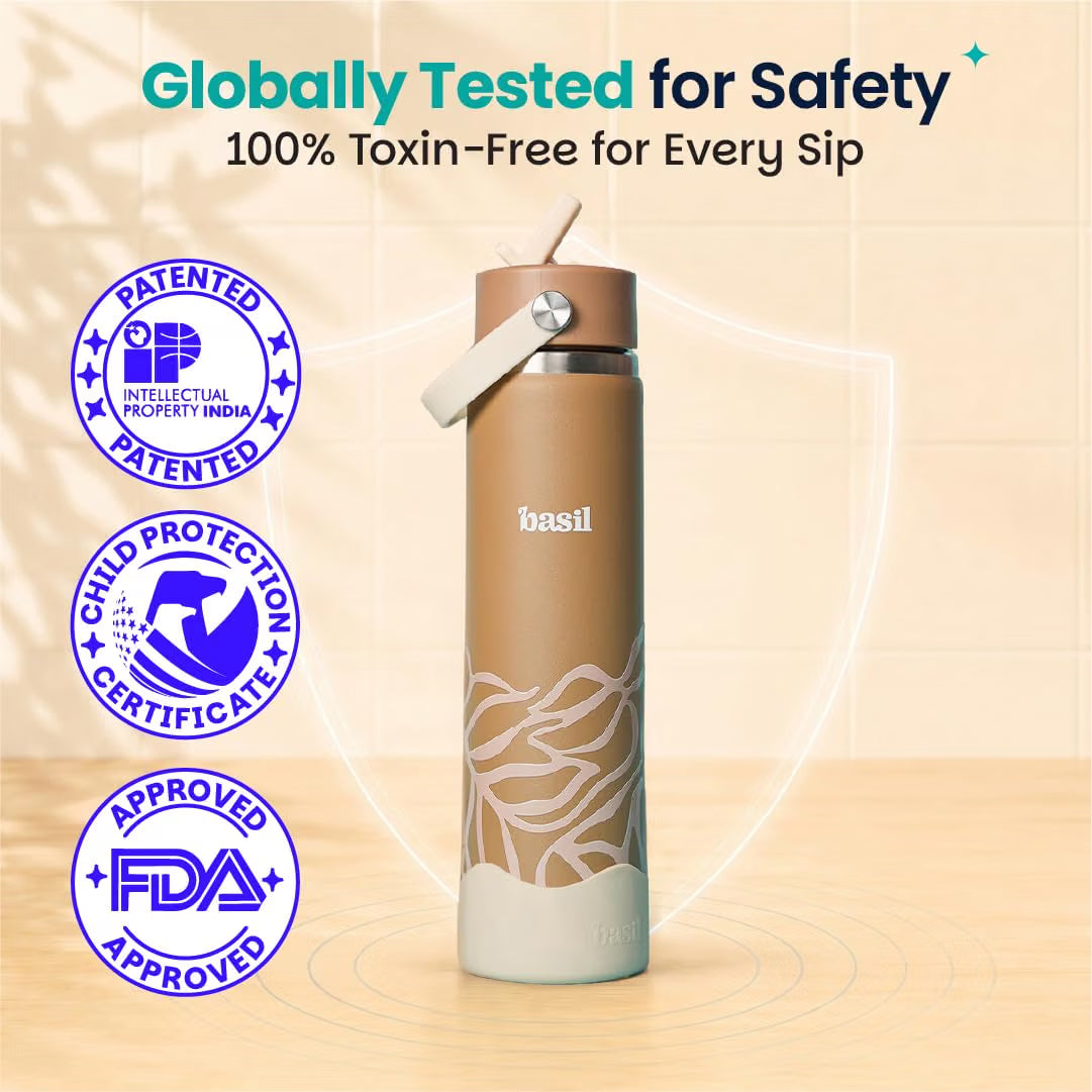 Basil HydraFizz 800ml Insulated Stainless Steel Sipper Bottle – Leakproof with Carry Handle